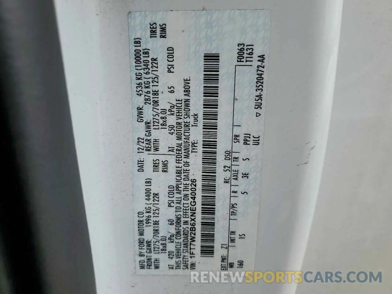 12 Photograph of a damaged car 1FT7W2B6XNEG40026 FORD F250 2022