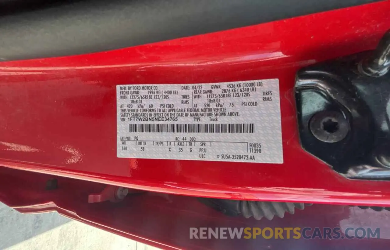 10 Photograph of a damaged car 1FT7W2BN5NEE34765 FORD F250 2022