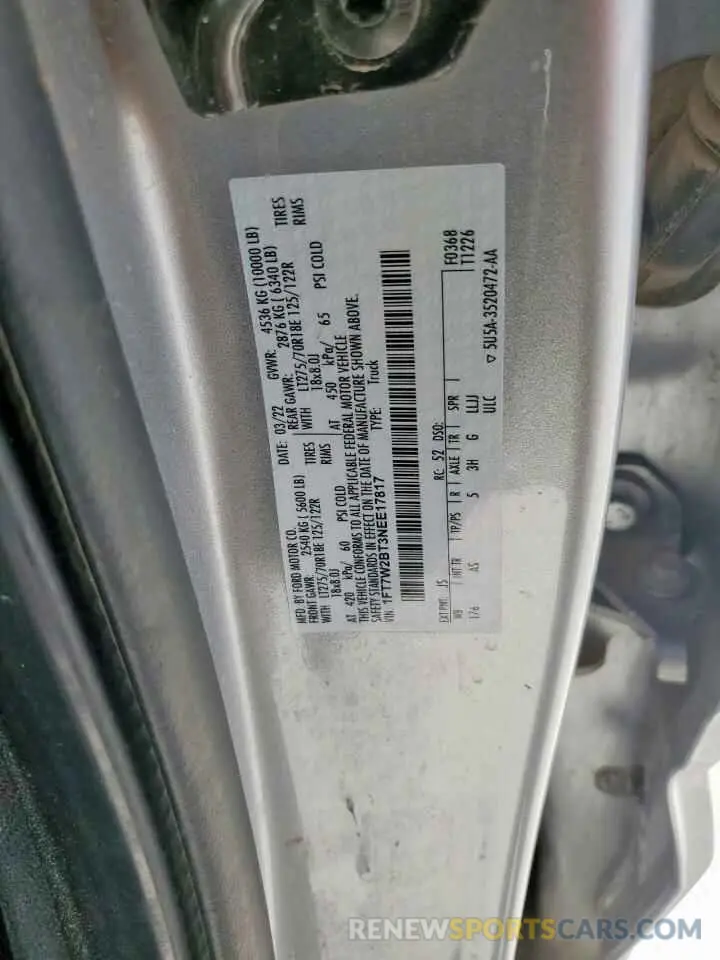 13 Photograph of a damaged car 1FT7W2BT3NEE17817 FORD F250 2022