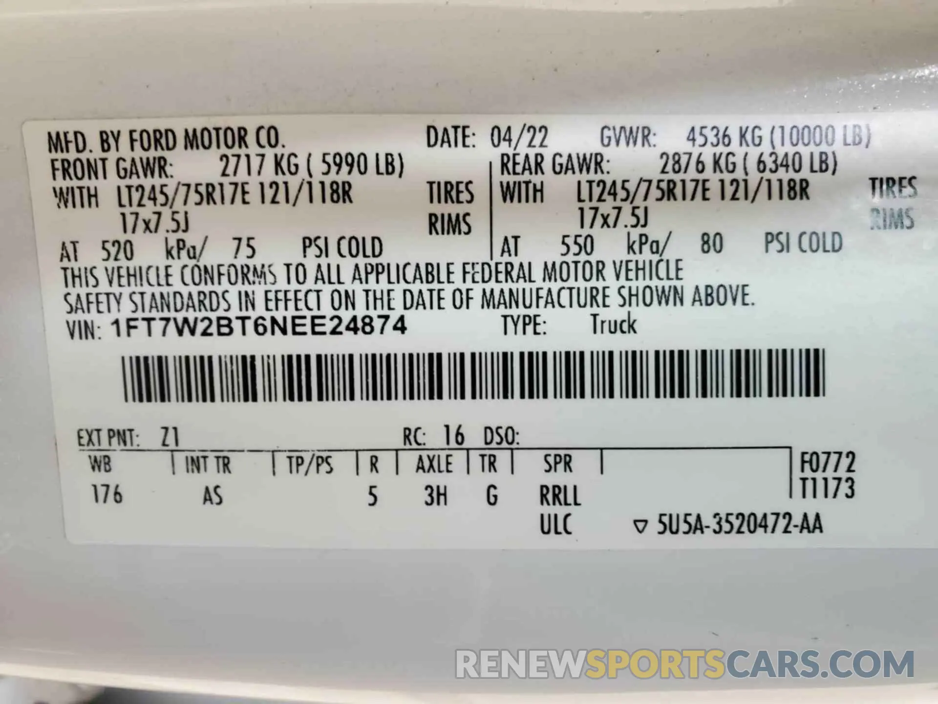 20 Photograph of a damaged car 1FT7W2BT6NEE24874 FORD F250 2022
