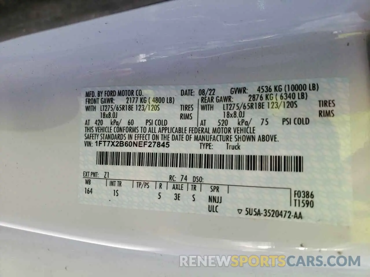 12 Photograph of a damaged car 1FT7X2B60NEF27845 FORD F250 2022