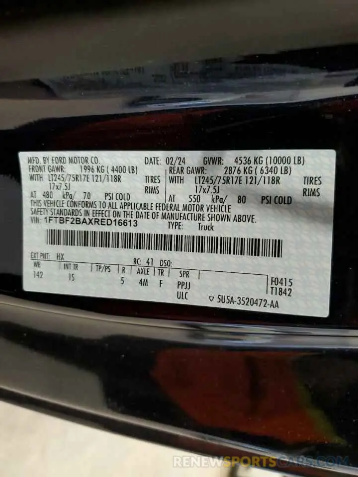 12 Photograph of a damaged car 1FTBF2BAXRED16613 FORD F250 2024