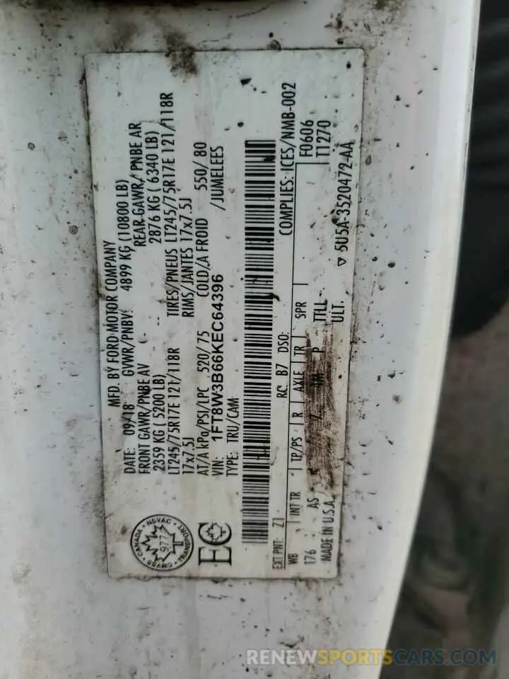 12 Photograph of a damaged car 1FT8W3B66KEC64396 FORD F350 2019