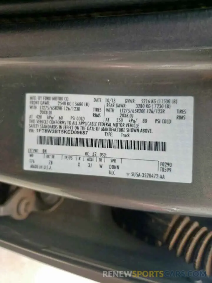 13 Photograph of a damaged car 1FT8W3BT5KED09687 FORD F350 2019