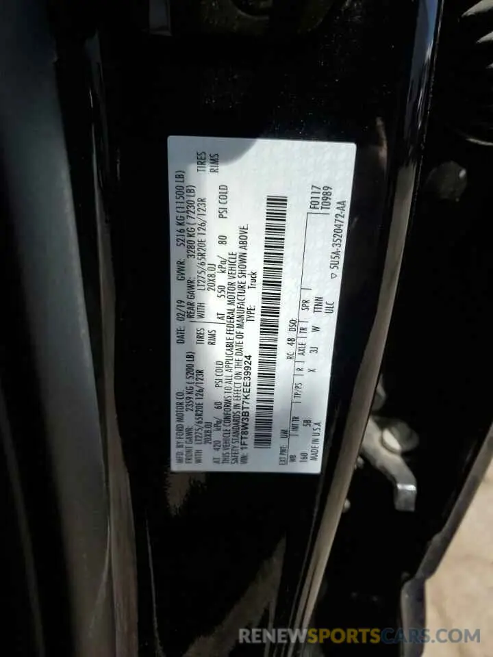 12 Photograph of a damaged car 1FT8W3BT7KEE39924 FORD F350 2019