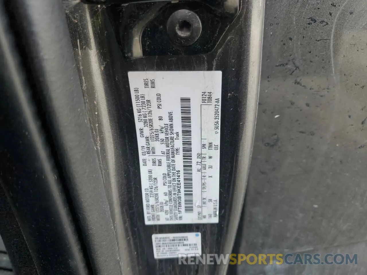 12 Photograph of a damaged car 1FT8W3BT9KEE41416 FORD F350 2019
