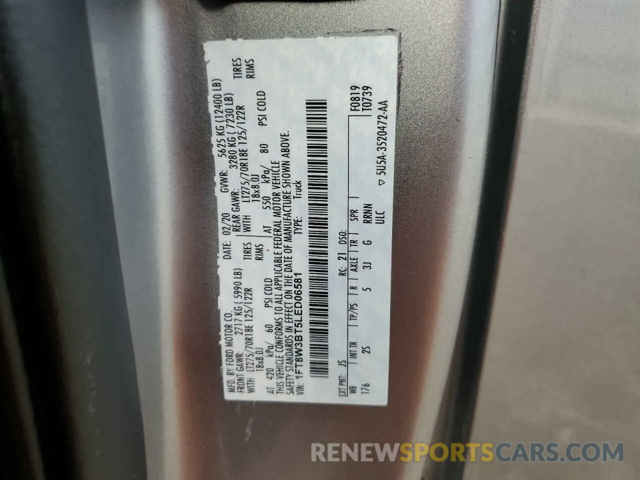 12 Photograph of a damaged car 1FT8W3BT5LED06581 FORD F350 2020