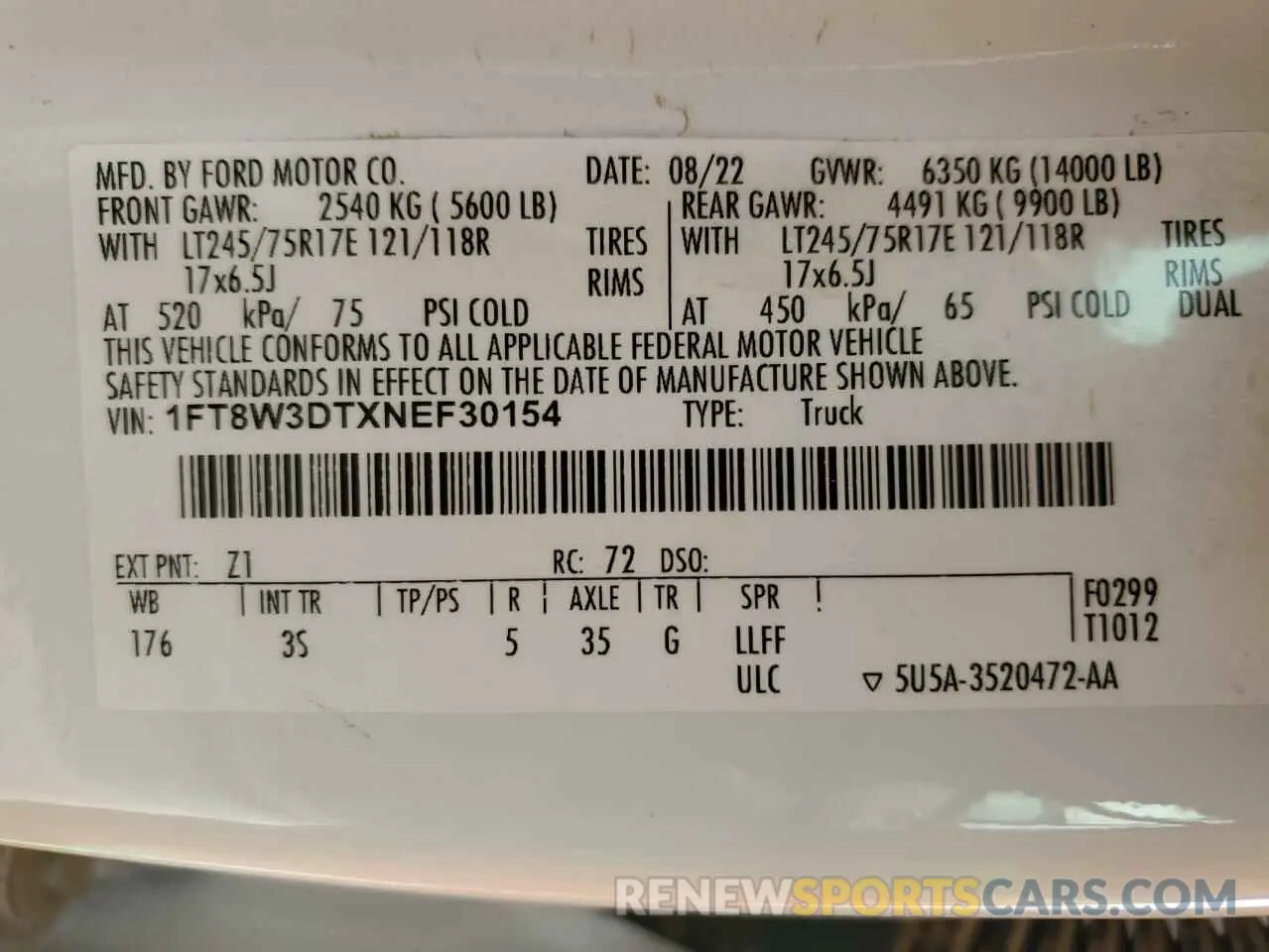 12 Photograph of a damaged car 1FT8W3DTXNEF30154 FORD F350 2022
