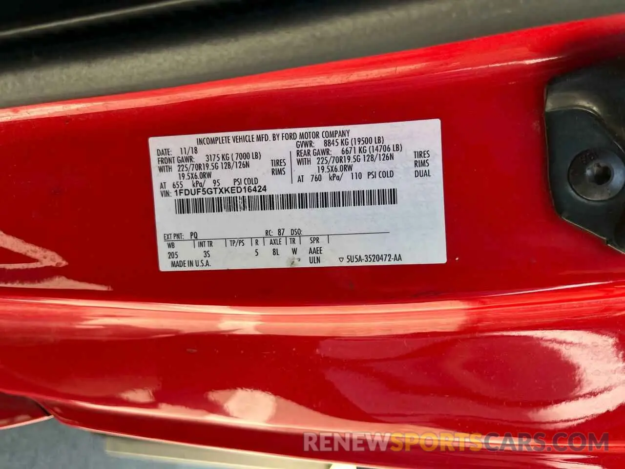 10 Photograph of a damaged car 1FDUF5GTXKED16424 FORD F550 2019