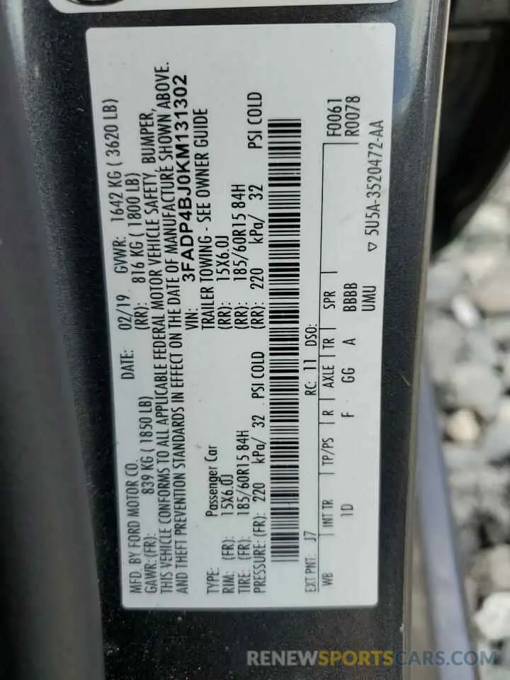 12 Photograph of a damaged car 3FADP4BJ0KM131302 FORD FIESTA 2019