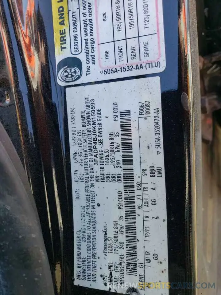 12 Photograph of a damaged car 3FADP4BJ0KM150593 FORD FIESTA 2019
