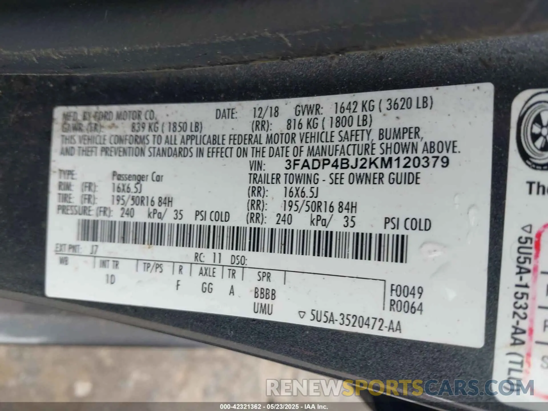9 Photograph of a damaged car 3FADP4BJ2KM120379 FORD FIESTA 2019