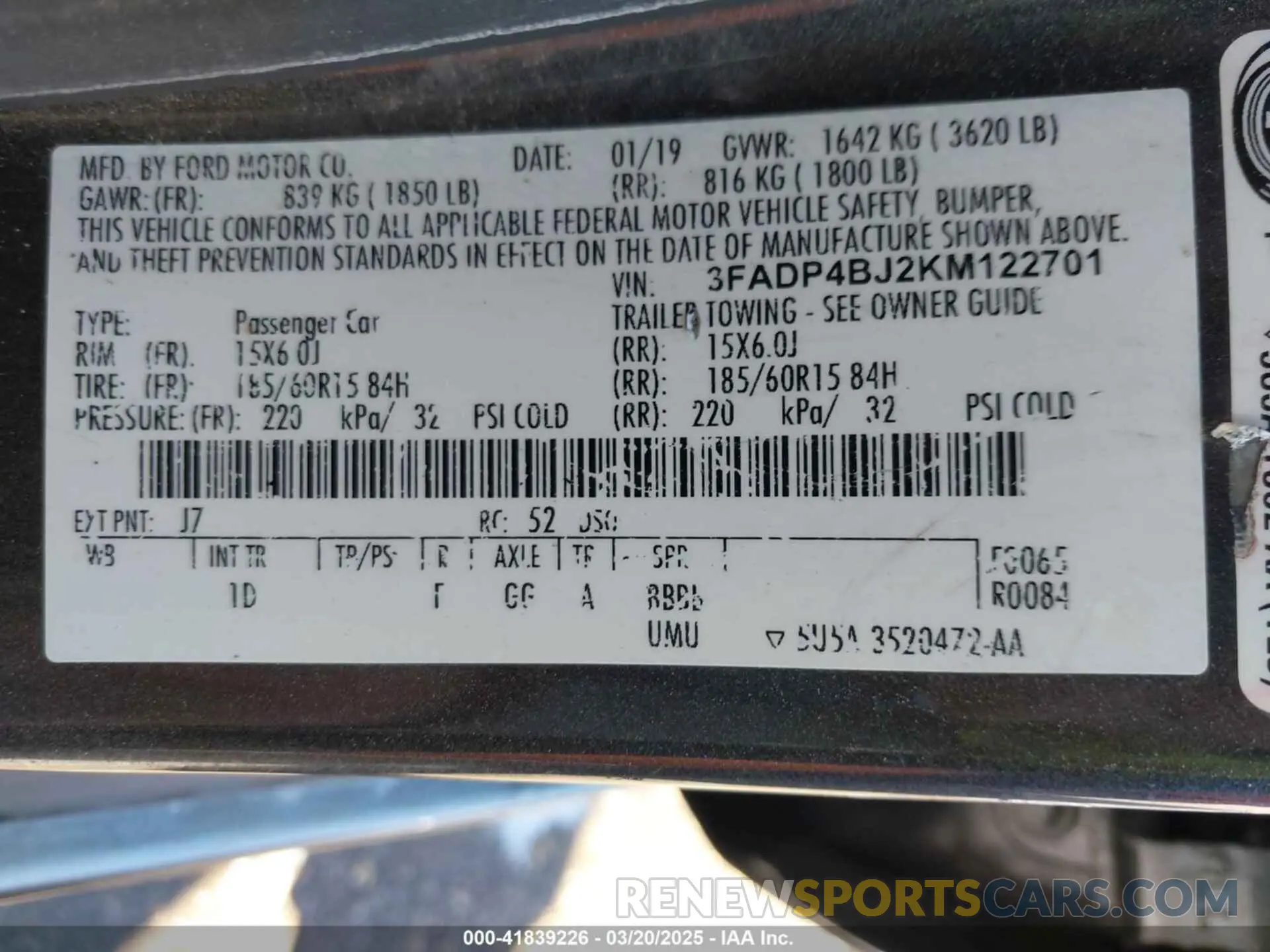 9 Photograph of a damaged car 3FADP4BJ2KM122701 FORD FIESTA 2019