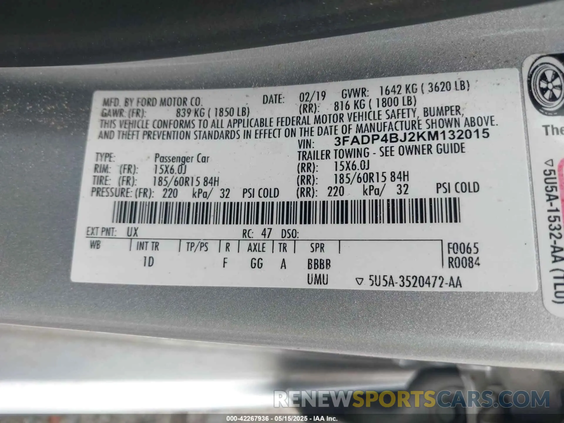 9 Photograph of a damaged car 3FADP4BJ2KM132015 FORD FIESTA 2019
