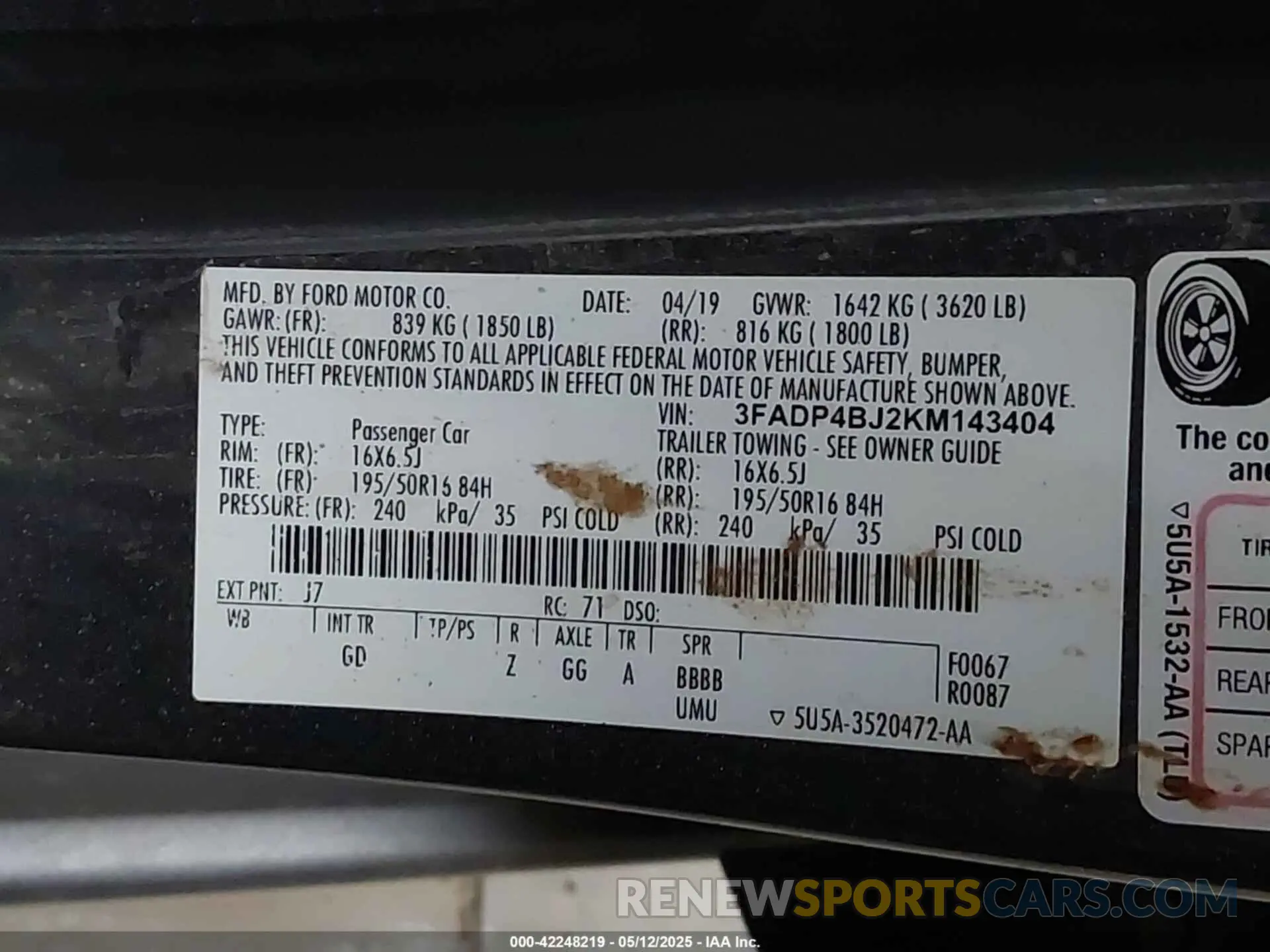 9 Photograph of a damaged car 3FADP4BJ2KM143404 FORD FIESTA 2019