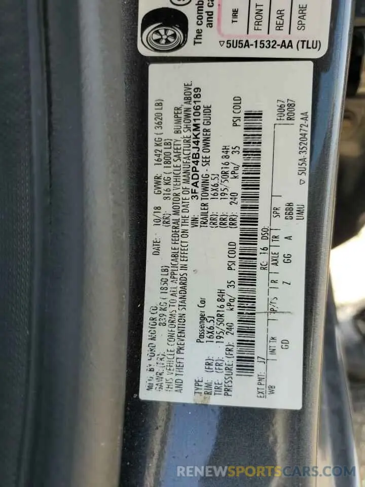 13 Photograph of a damaged car 3FADP4BJ4KM106189 FORD FIESTA 2019