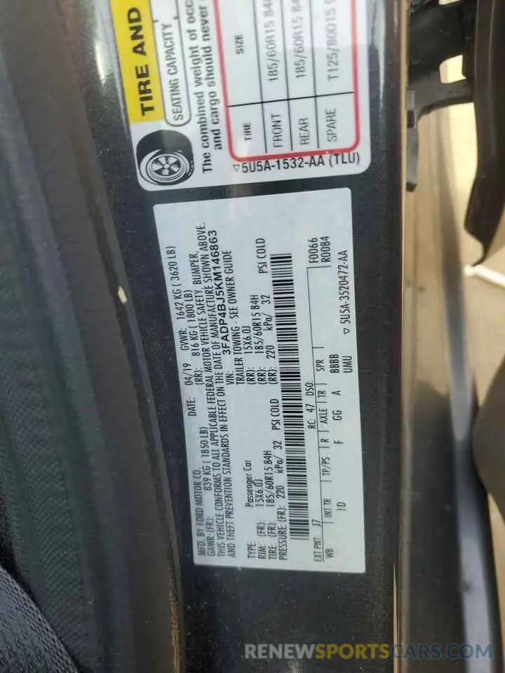 14 Photograph of a damaged car 3FADP4BJ5KM146863 FORD FIESTA 2019