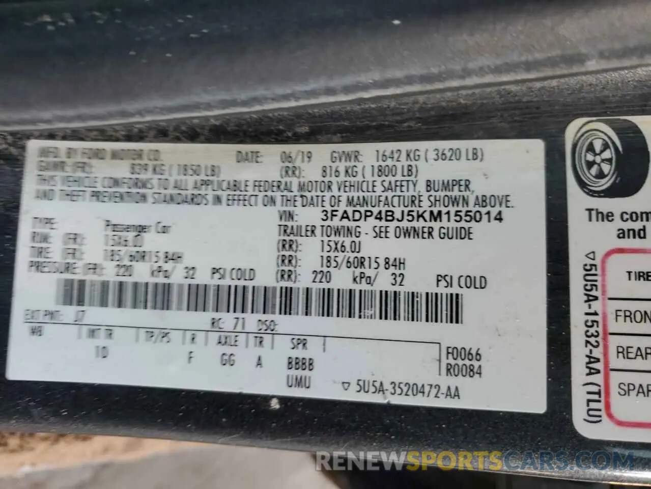 13 Photograph of a damaged car 3FADP4BJ5KM155014 FORD FIESTA 2019