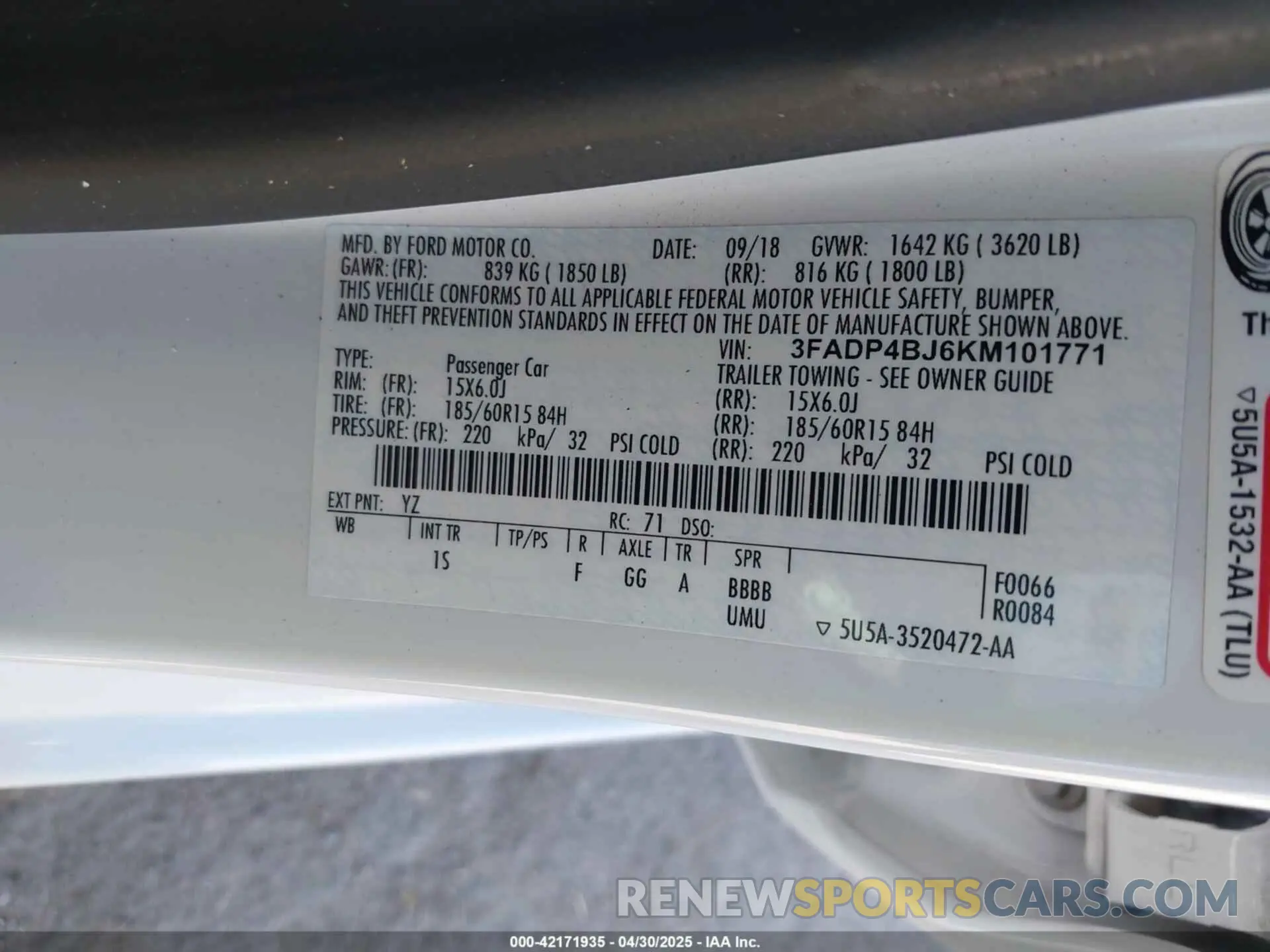 9 Photograph of a damaged car 3FADP4BJ6KM101771 FORD FIESTA 2019