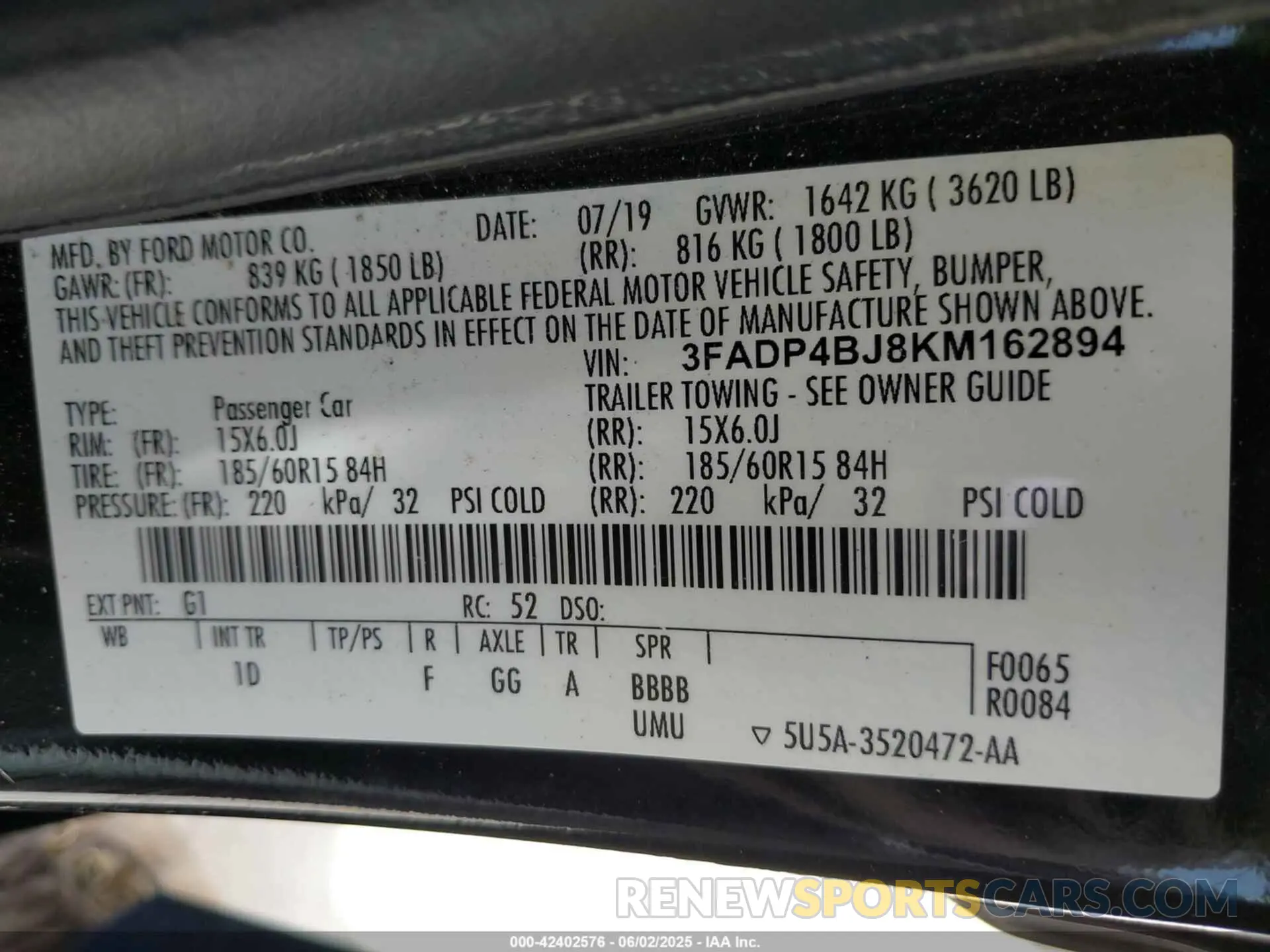 9 Photograph of a damaged car 3FADP4BJ8KM162894 FORD FIESTA 2019