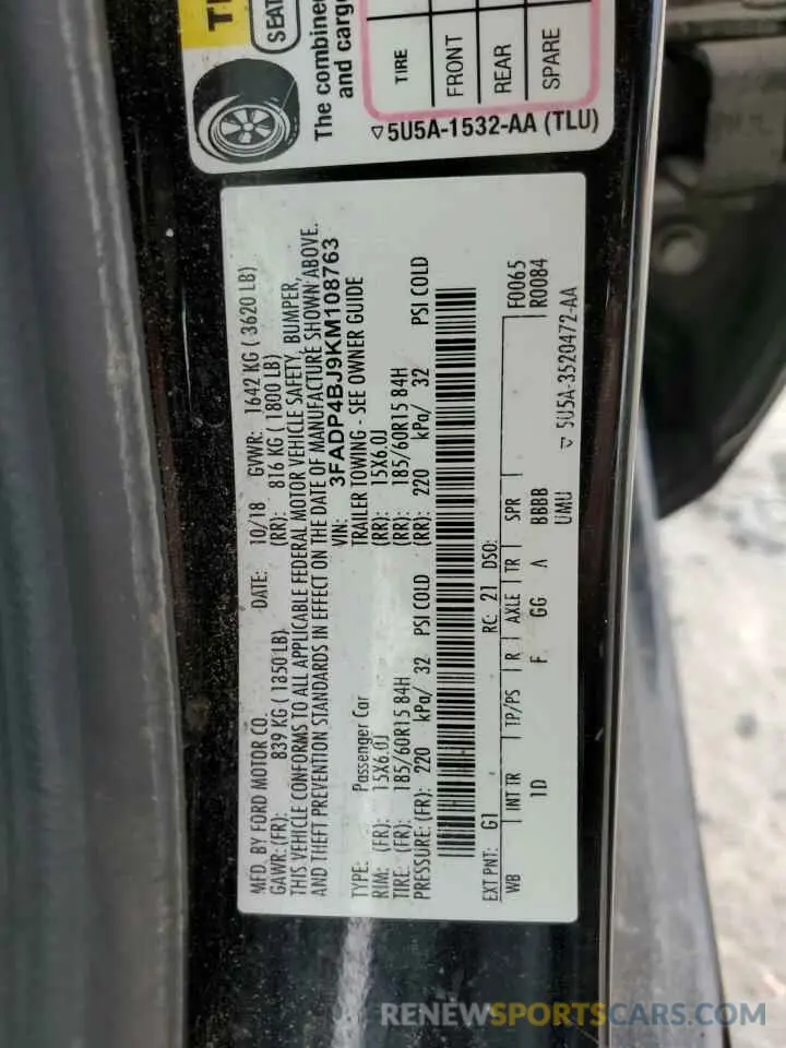 14 Photograph of a damaged car 3FADP4BJ9KM108763 FORD FIESTA 2019