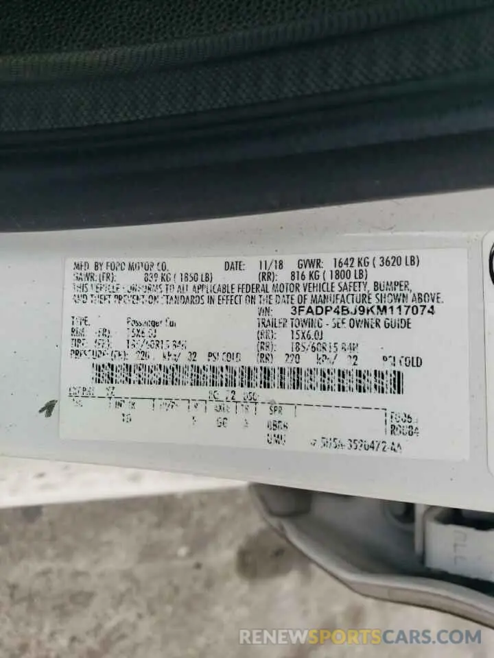 12 Photograph of a damaged car 3FADP4BJ9KM117074 FORD FIESTA 2019