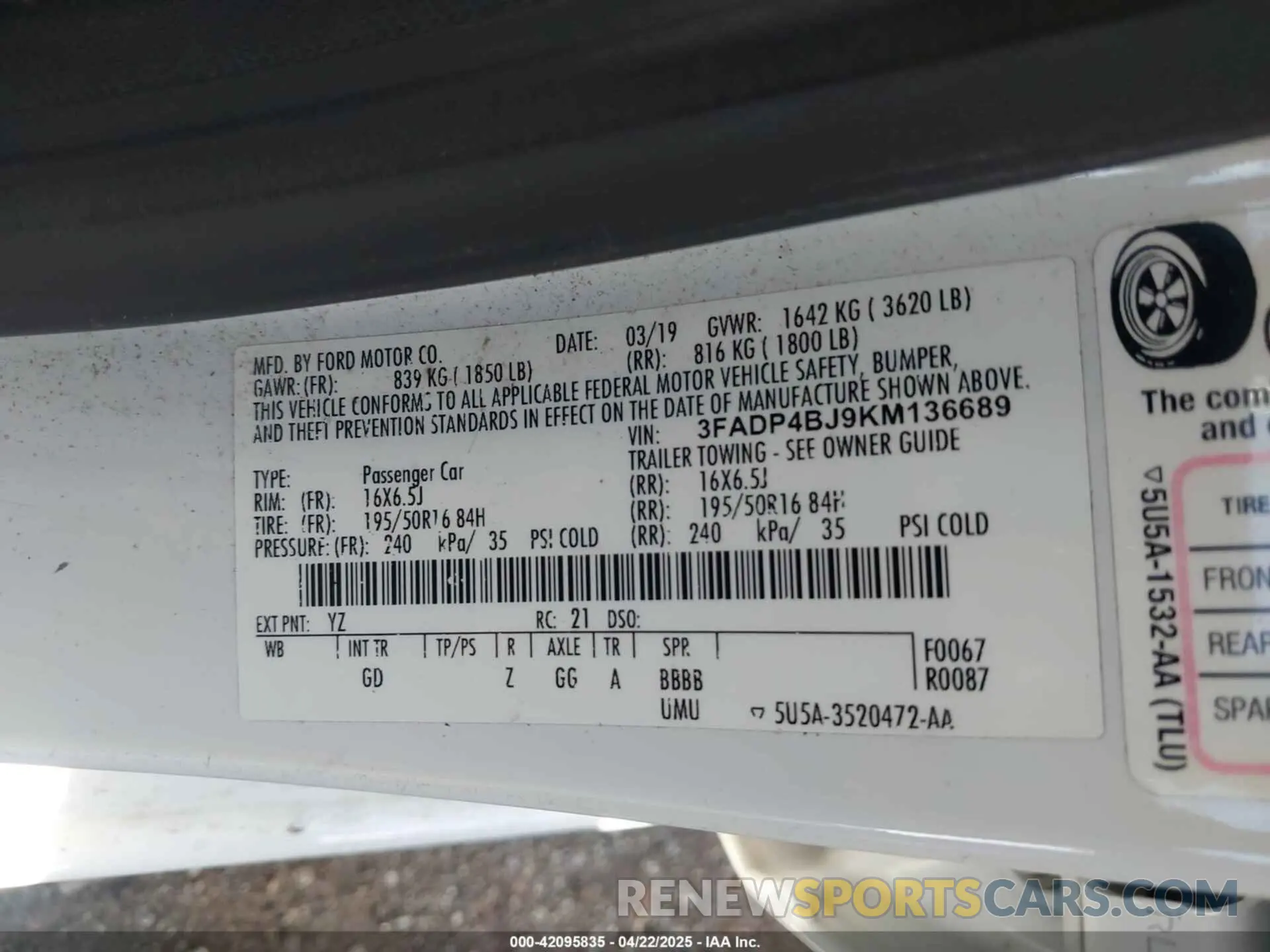 9 Photograph of a damaged car 3FADP4BJ9KM136689 FORD FIESTA 2019