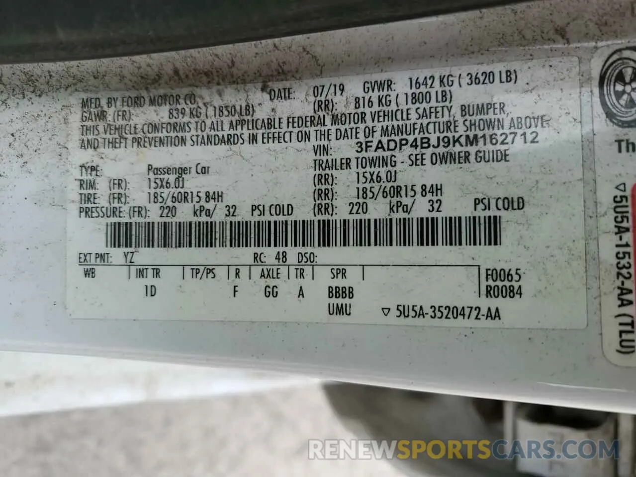 14 Photograph of a damaged car 3FADP4BJ9KM162712 FORD FIESTA 2019