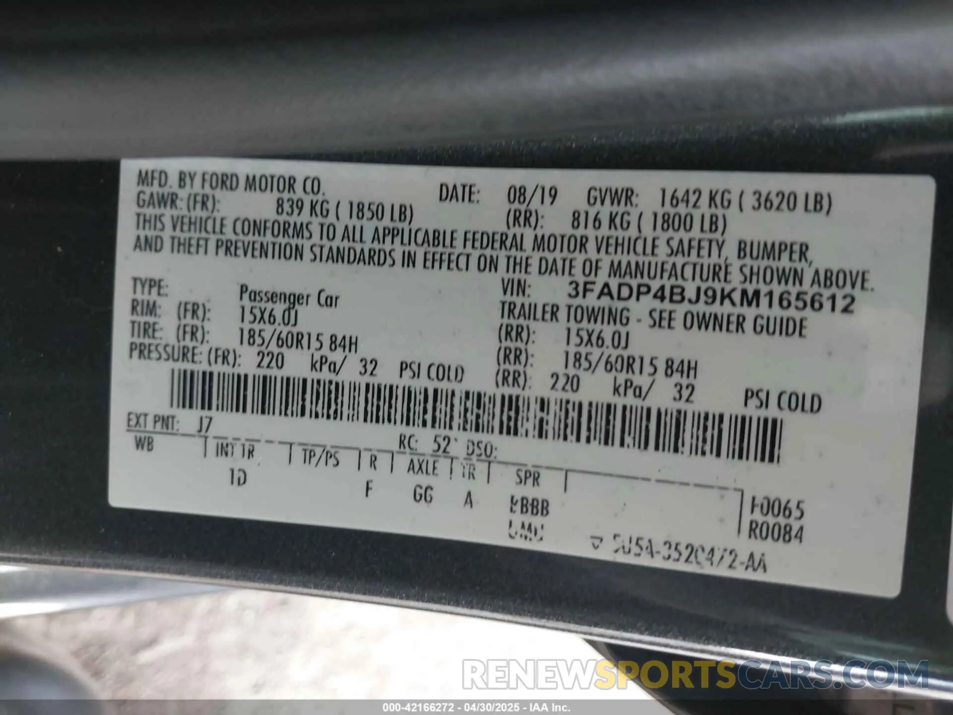 9 Photograph of a damaged car 3FADP4BJ9KM165612 FORD FIESTA 2019
