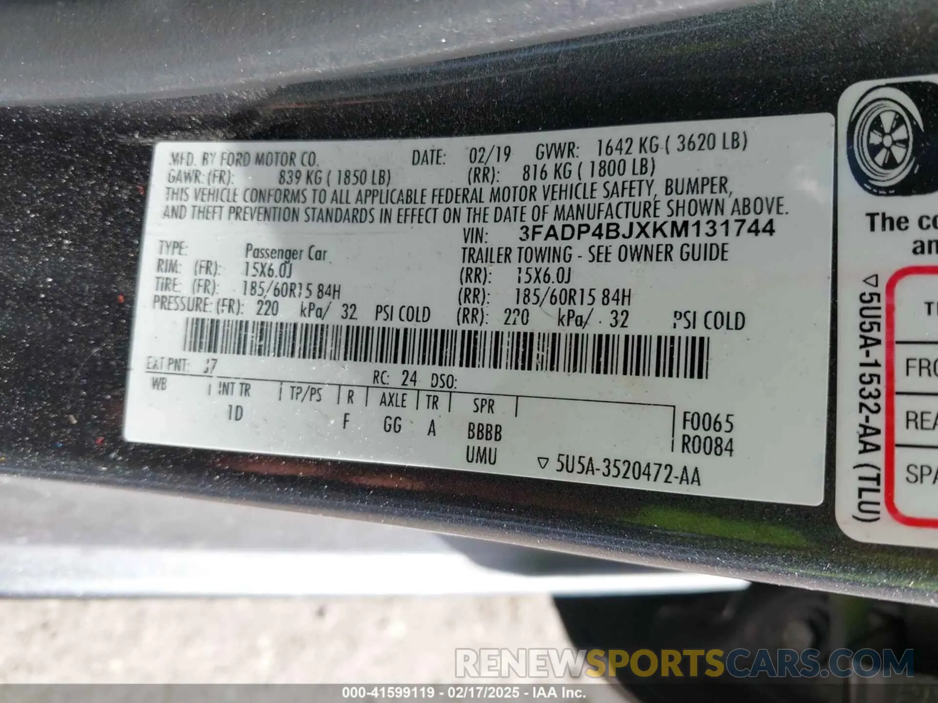 9 Photograph of a damaged car 3FADP4BJXKM131744 FORD FIESTA 2019