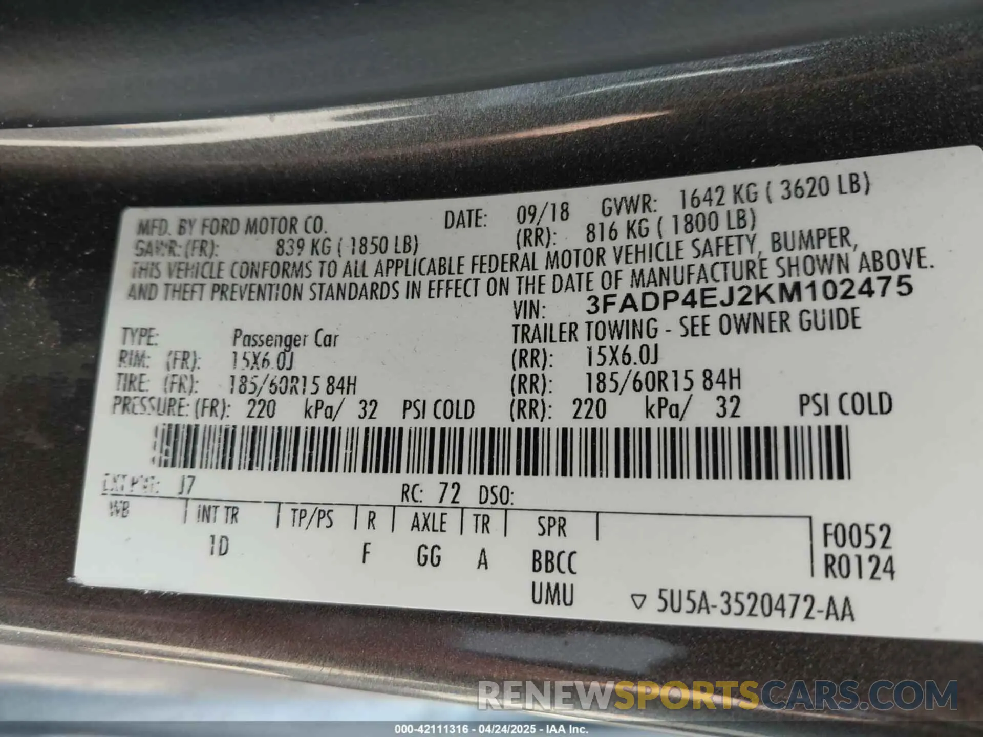 9 Photograph of a damaged car 3FADP4EJ2KM102475 FORD FIESTA 2019