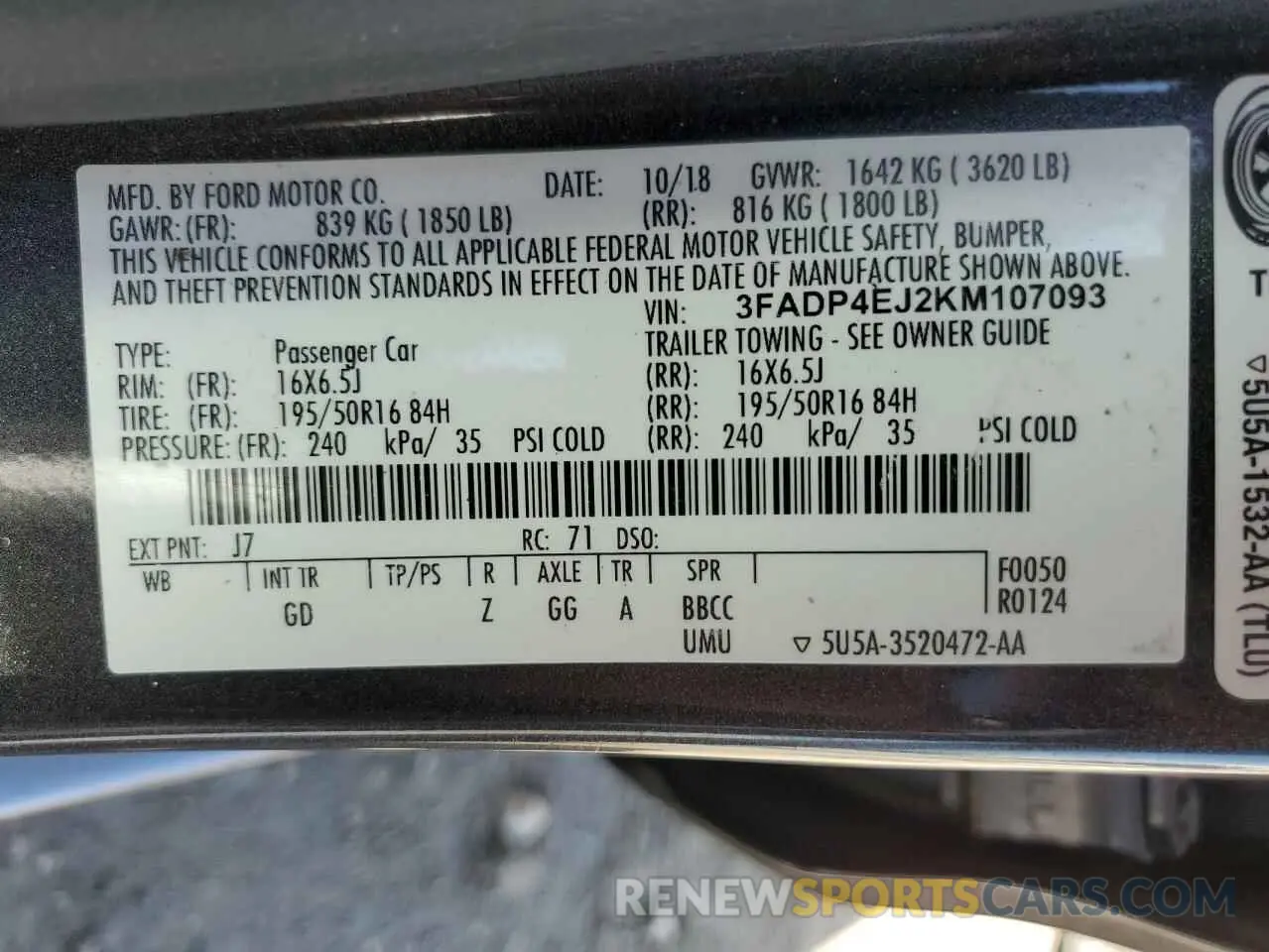 12 Photograph of a damaged car 3FADP4EJ2KM107093 FORD FIESTA 2019