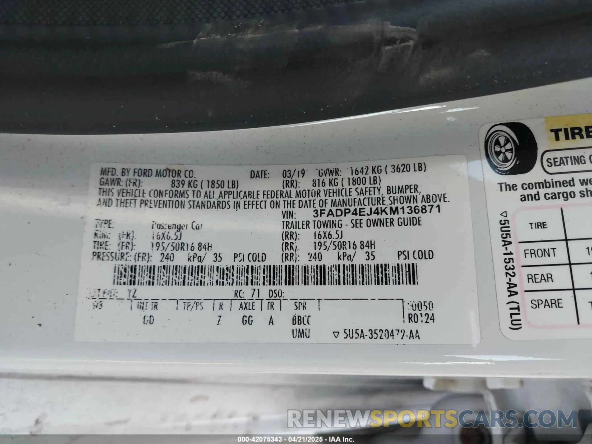 9 Photograph of a damaged car 3FADP4EJ4KM136871 FORD FIESTA 2019
