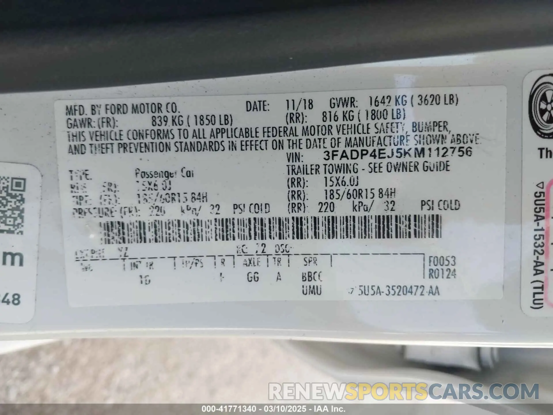 9 Photograph of a damaged car 3FADP4EJ5KM112756 FORD FIESTA 2019