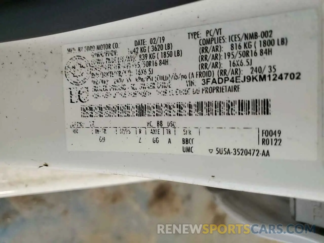 12 Photograph of a damaged car 3FADP4EJ9KM124702 FORD FIESTA 2019