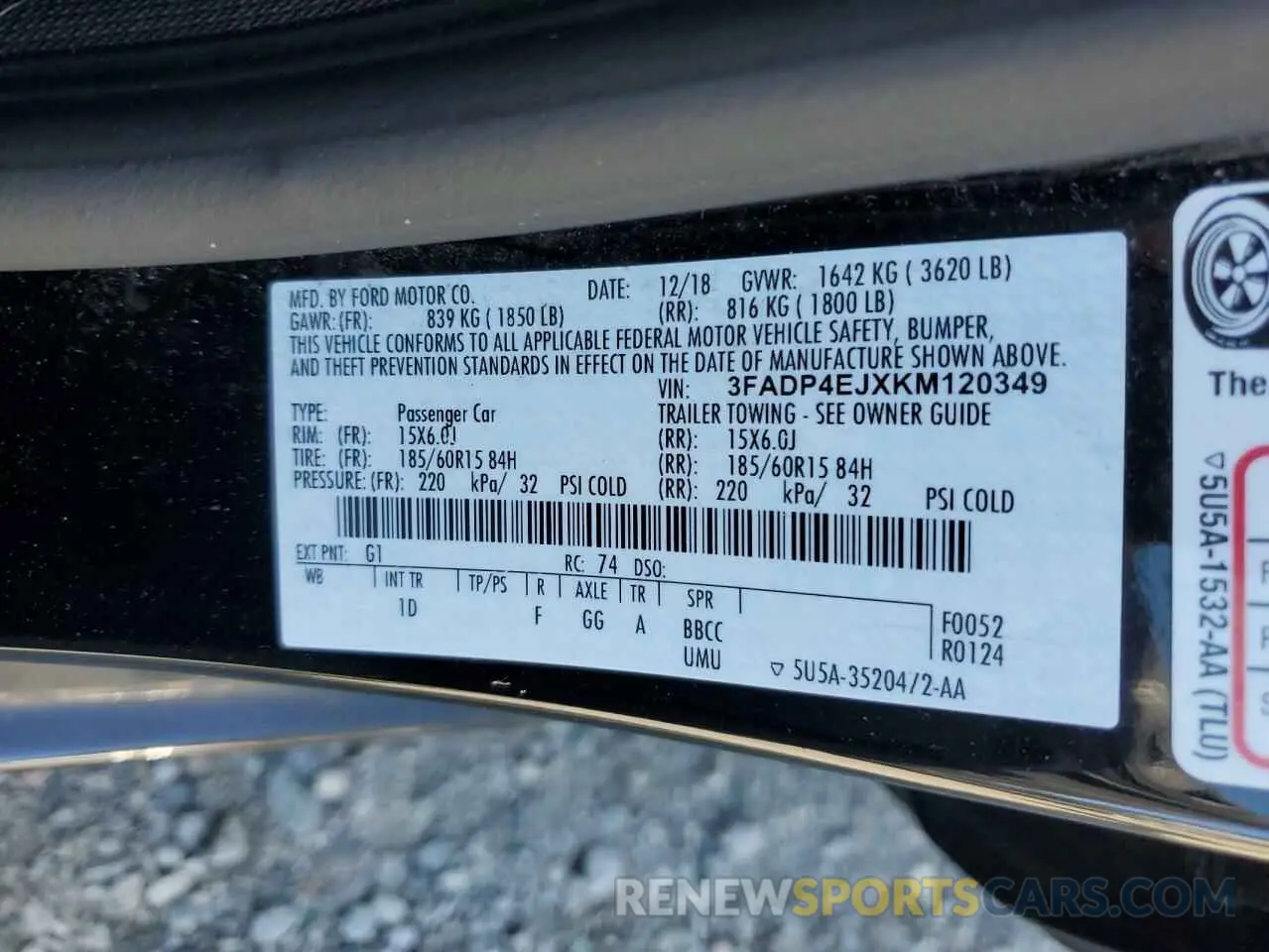 12 Photograph of a damaged car 3FADP4EJXKM120349 FORD FIESTA 2019
