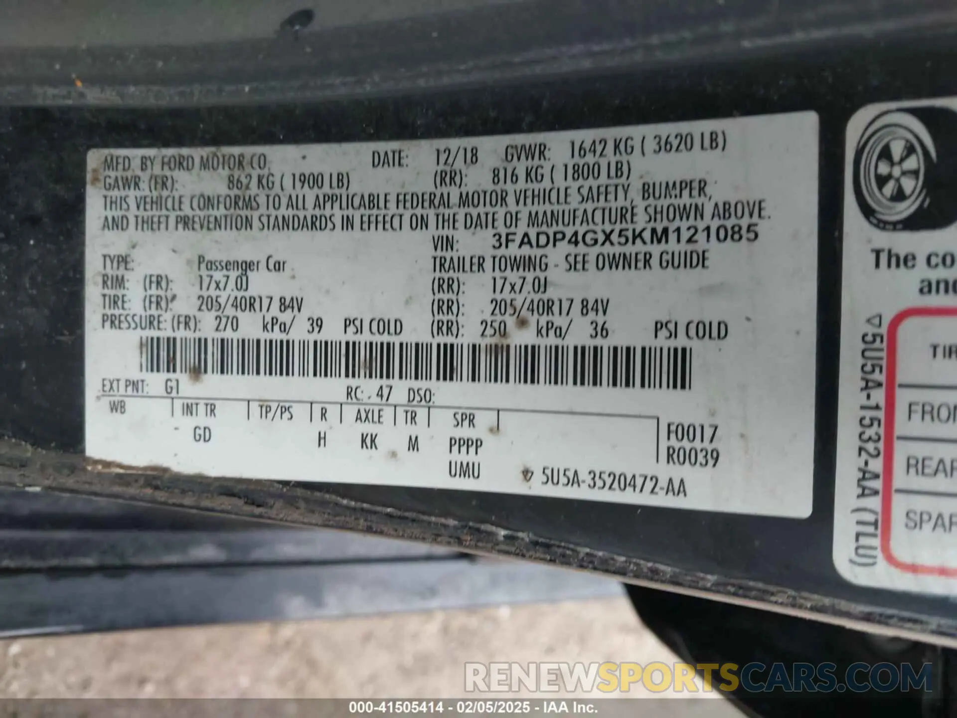 9 Photograph of a damaged car 3FADP4GX5KM121085 FORD FIESTA 2019