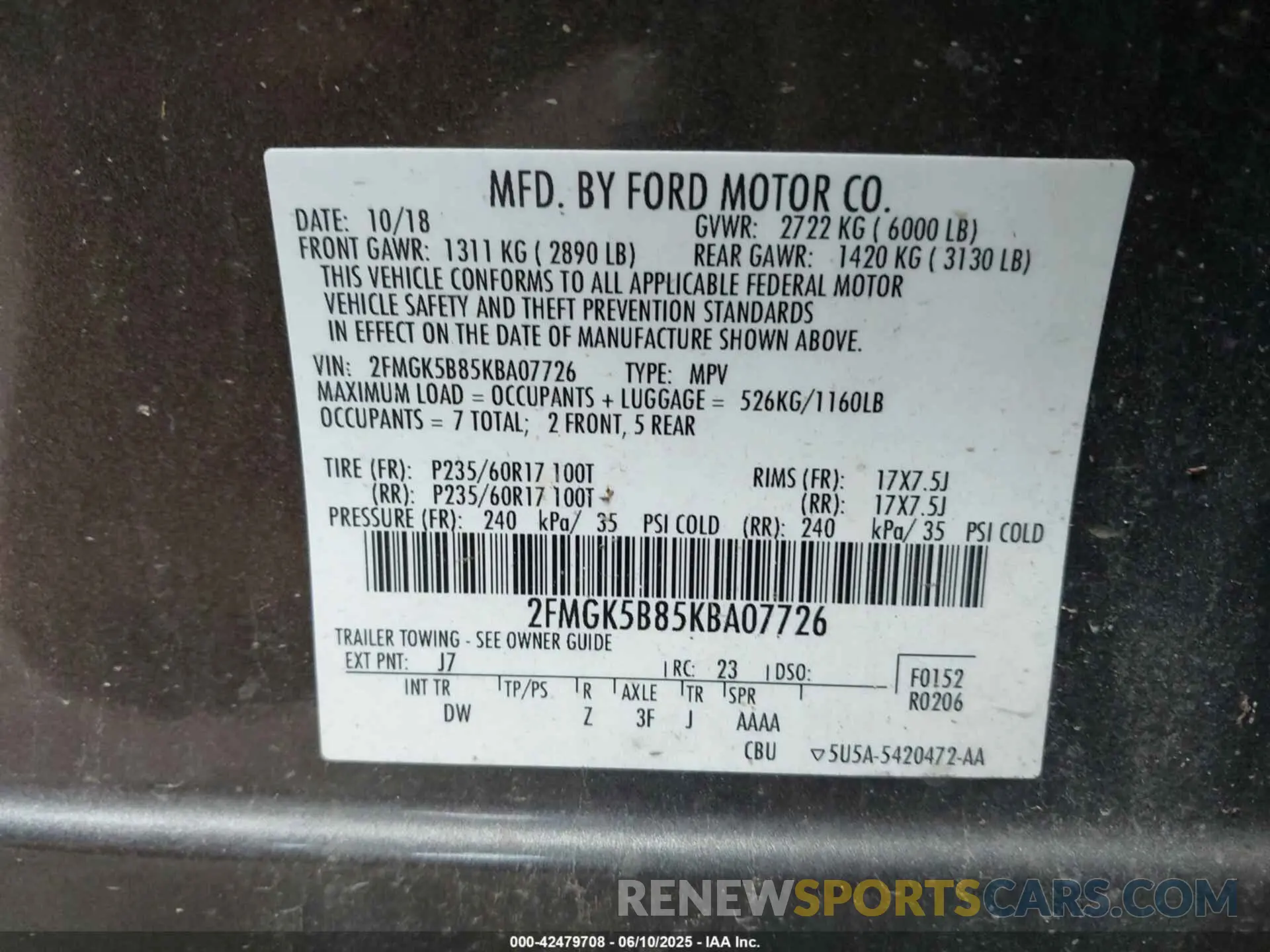 9 Photograph of a damaged car 2FMGK5B85KBA07726 FORD FLEX 2019