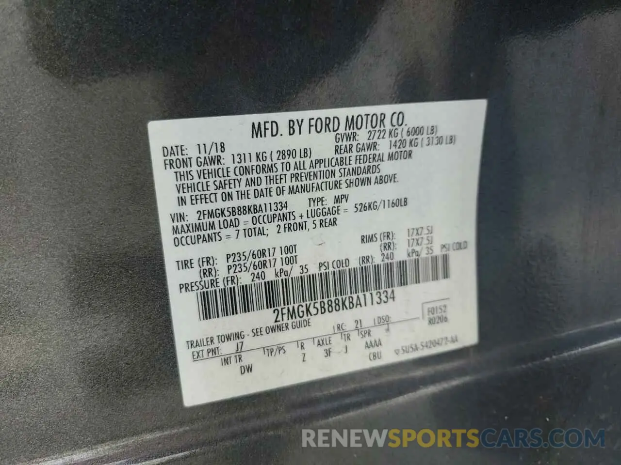 13 Photograph of a damaged car 2FMGK5B88KBA11334 FORD FLEX 2019