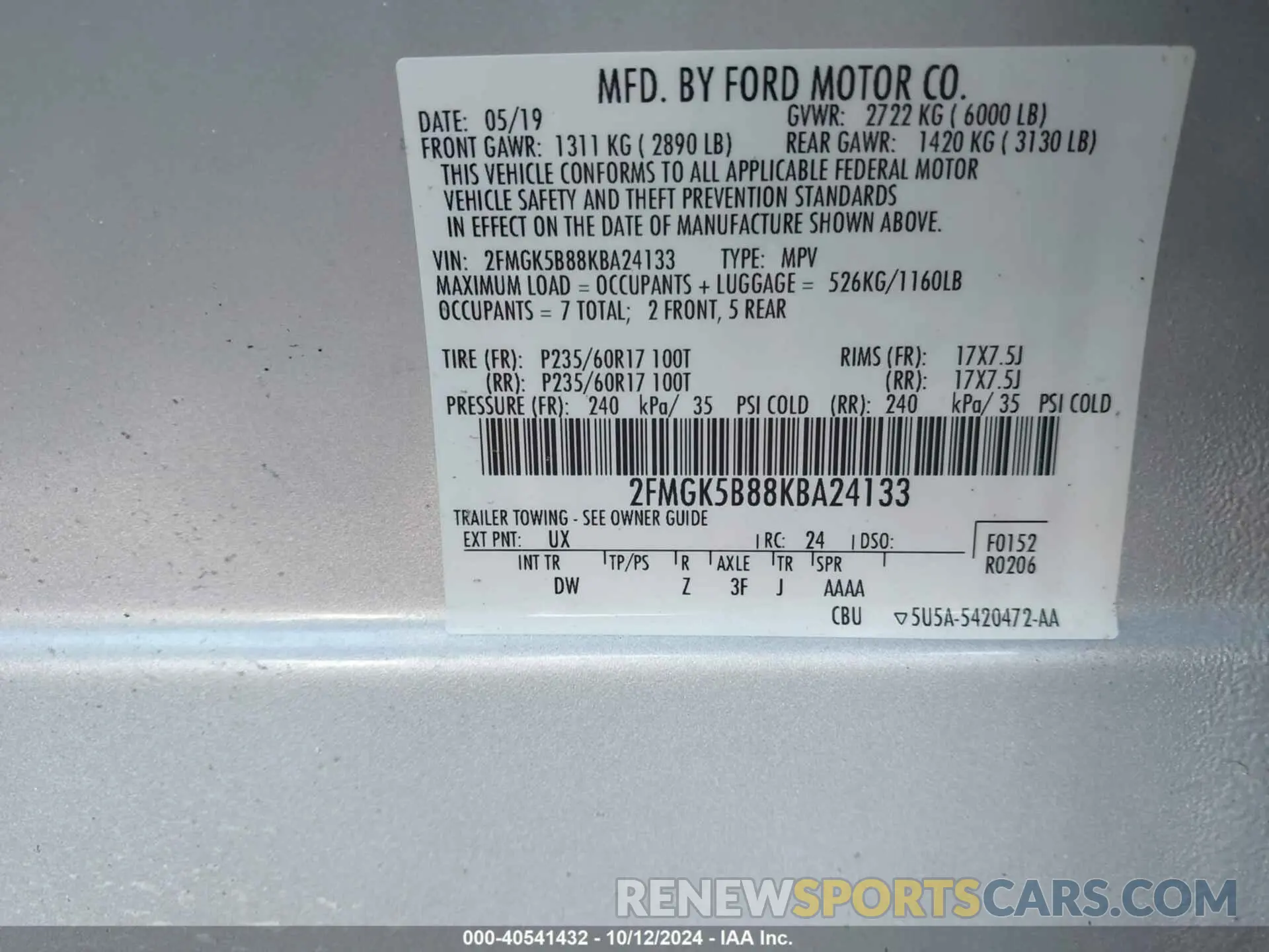 9 Photograph of a damaged car 2FMGK5B88KBA24133 FORD FLEX 2019