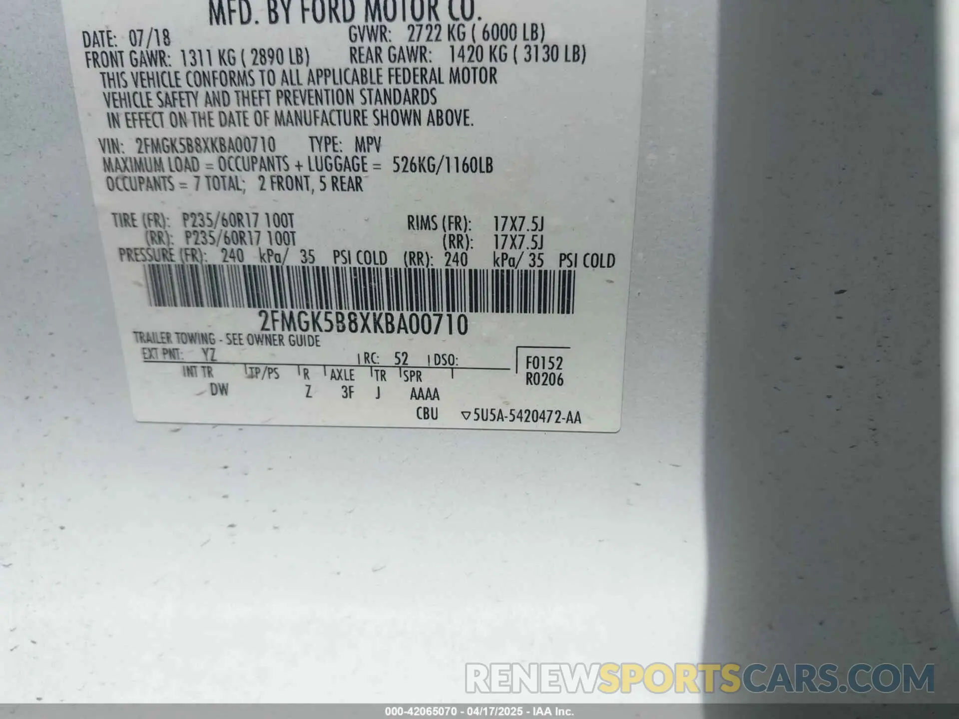 9 Photograph of a damaged car 2FMGK5B8XKBA00710 FORD FLEX 2019