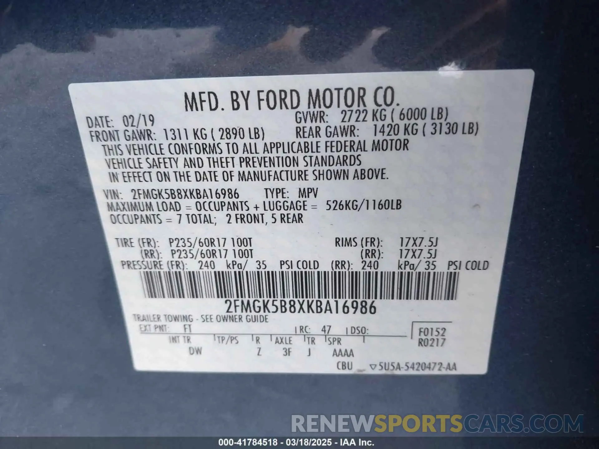9 Photograph of a damaged car 2FMGK5B8XKBA16986 FORD FLEX 2019