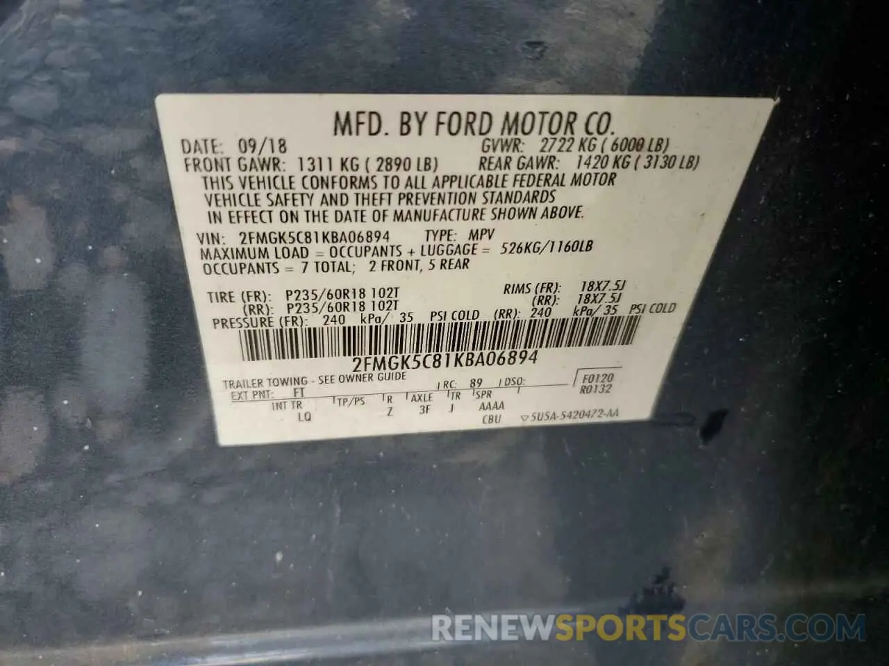 15 Photograph of a damaged car 2FMGK5C81KBA06894 FORD FLEX 2019