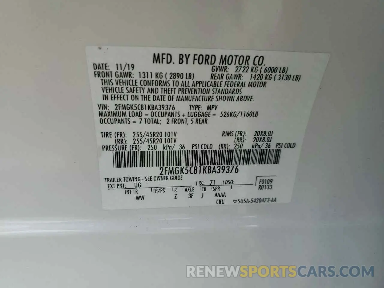 14 Photograph of a damaged car 2FMGK5C81KBA39376 FORD FLEX 2019