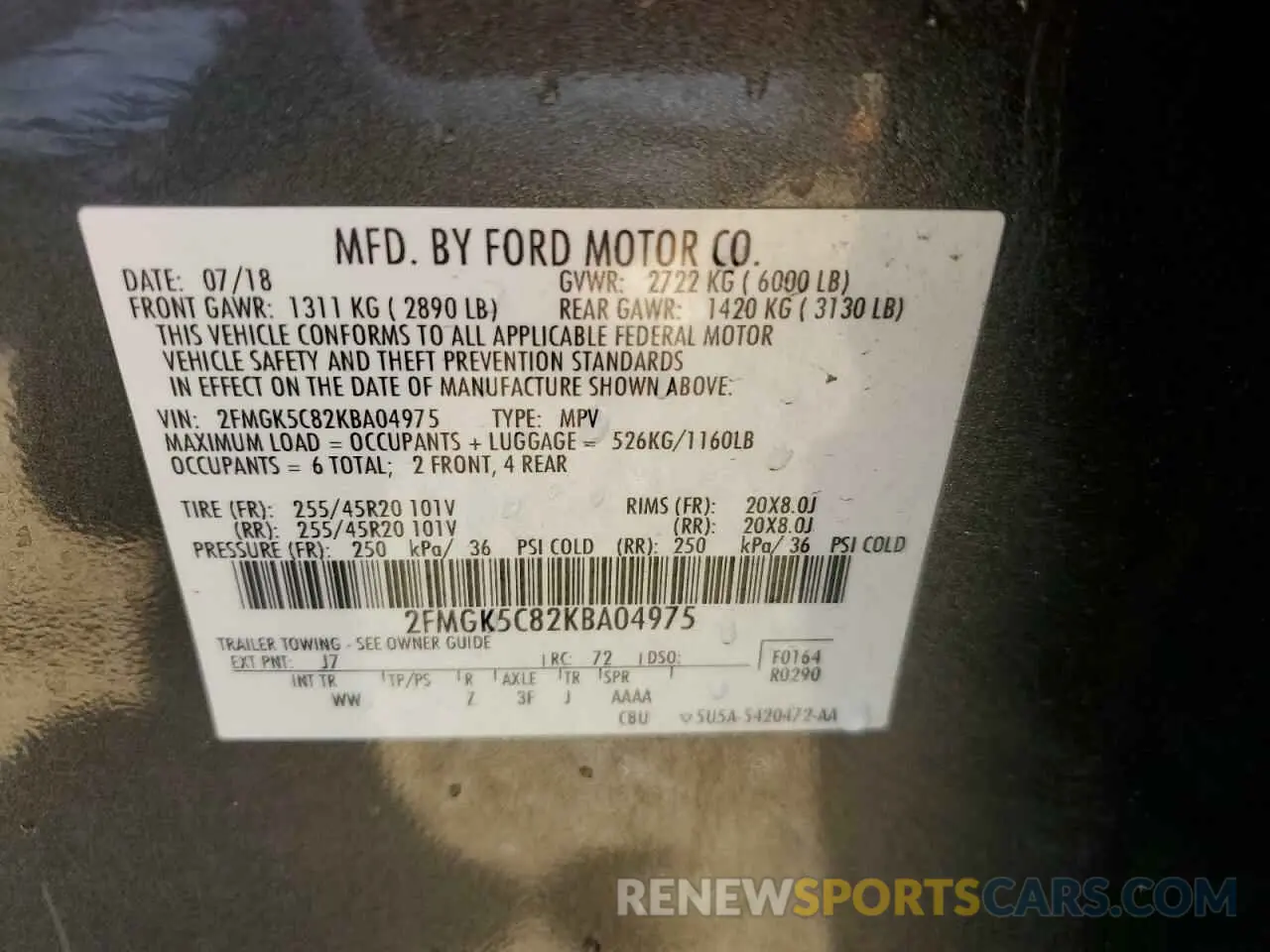13 Photograph of a damaged car 2FMGK5C82KBA04975 FORD FLEX 2019