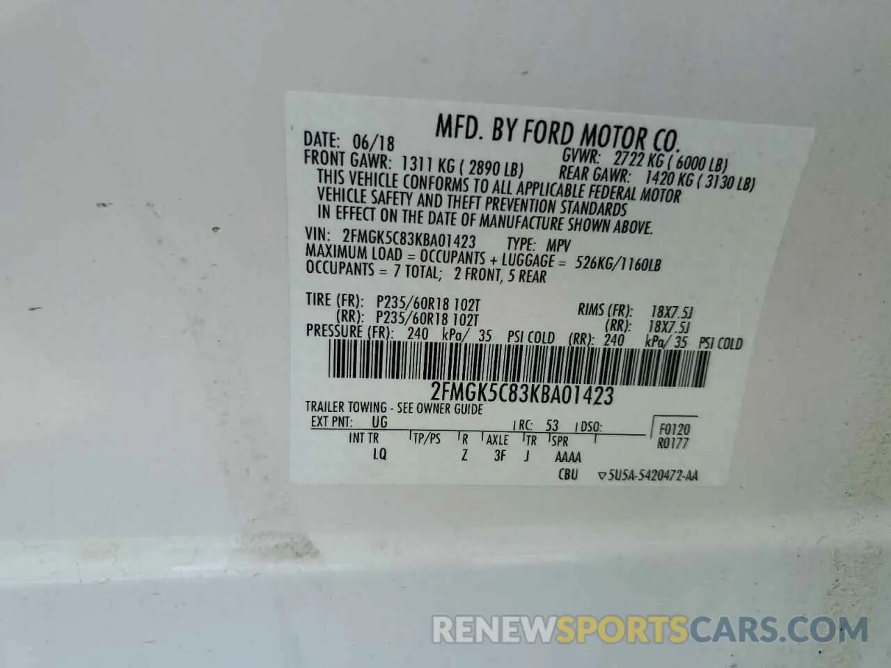 15 Photograph of a damaged car 2FMGK5C83KBA01423 FORD FLEX 2019