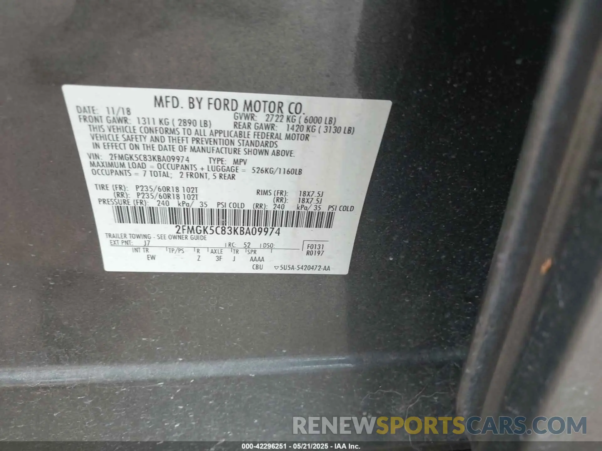 9 Photograph of a damaged car 2FMGK5C83KBA09974 FORD FLEX 2019