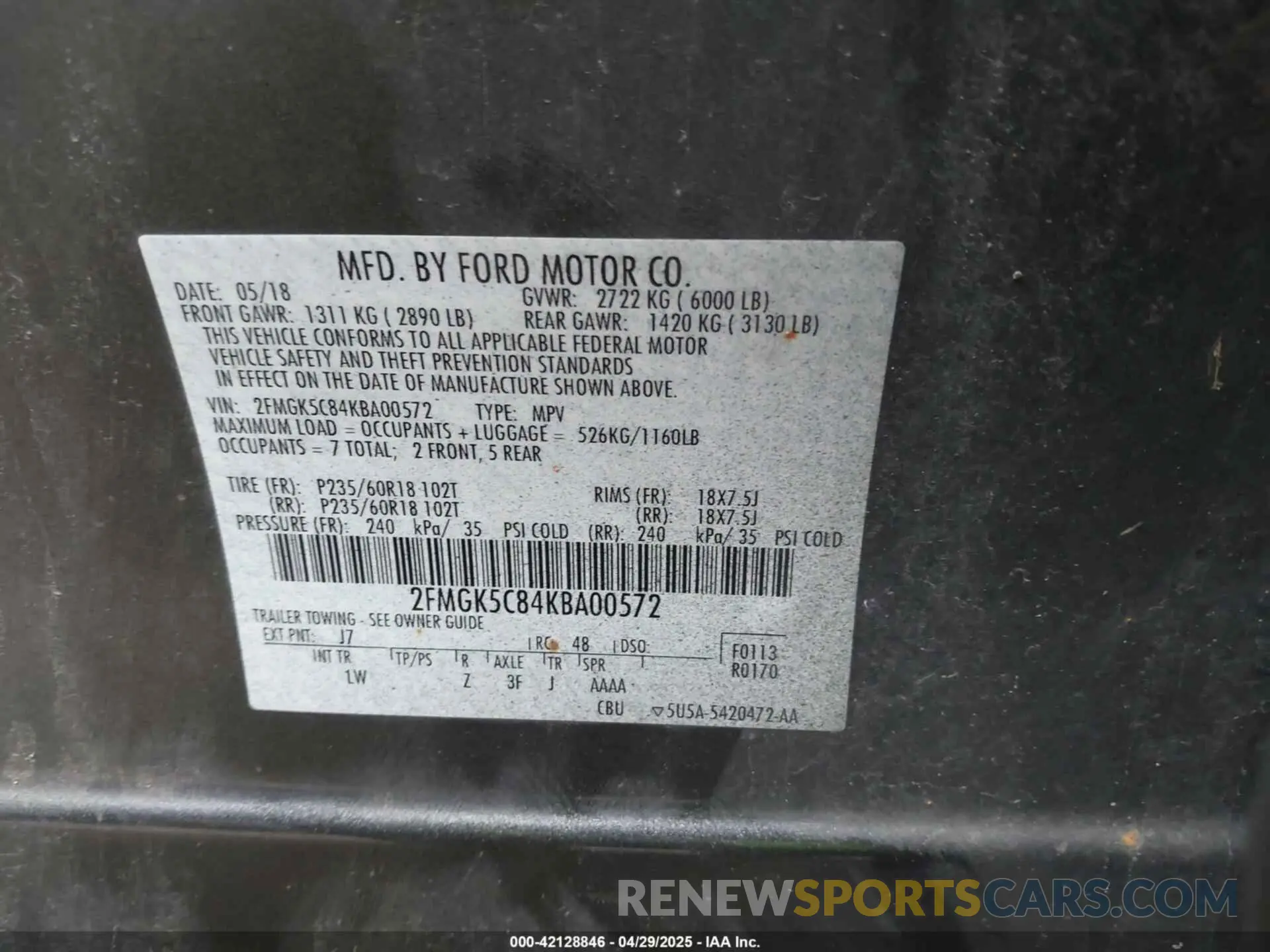9 Photograph of a damaged car 2FMGK5C84KBA00572 FORD FLEX 2019