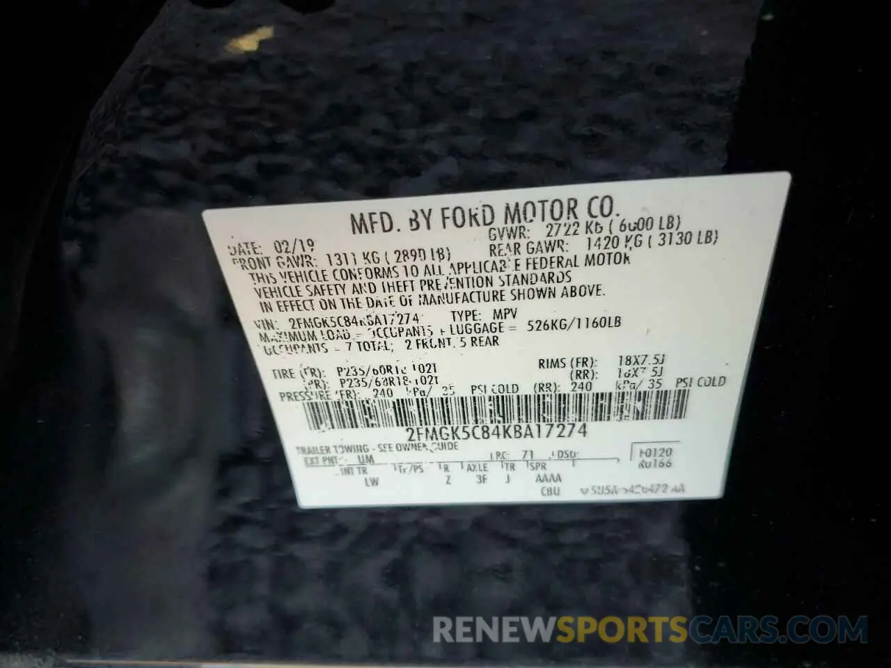 12 Photograph of a damaged car 2FMGK5C84KBA17274 FORD FLEX 2019