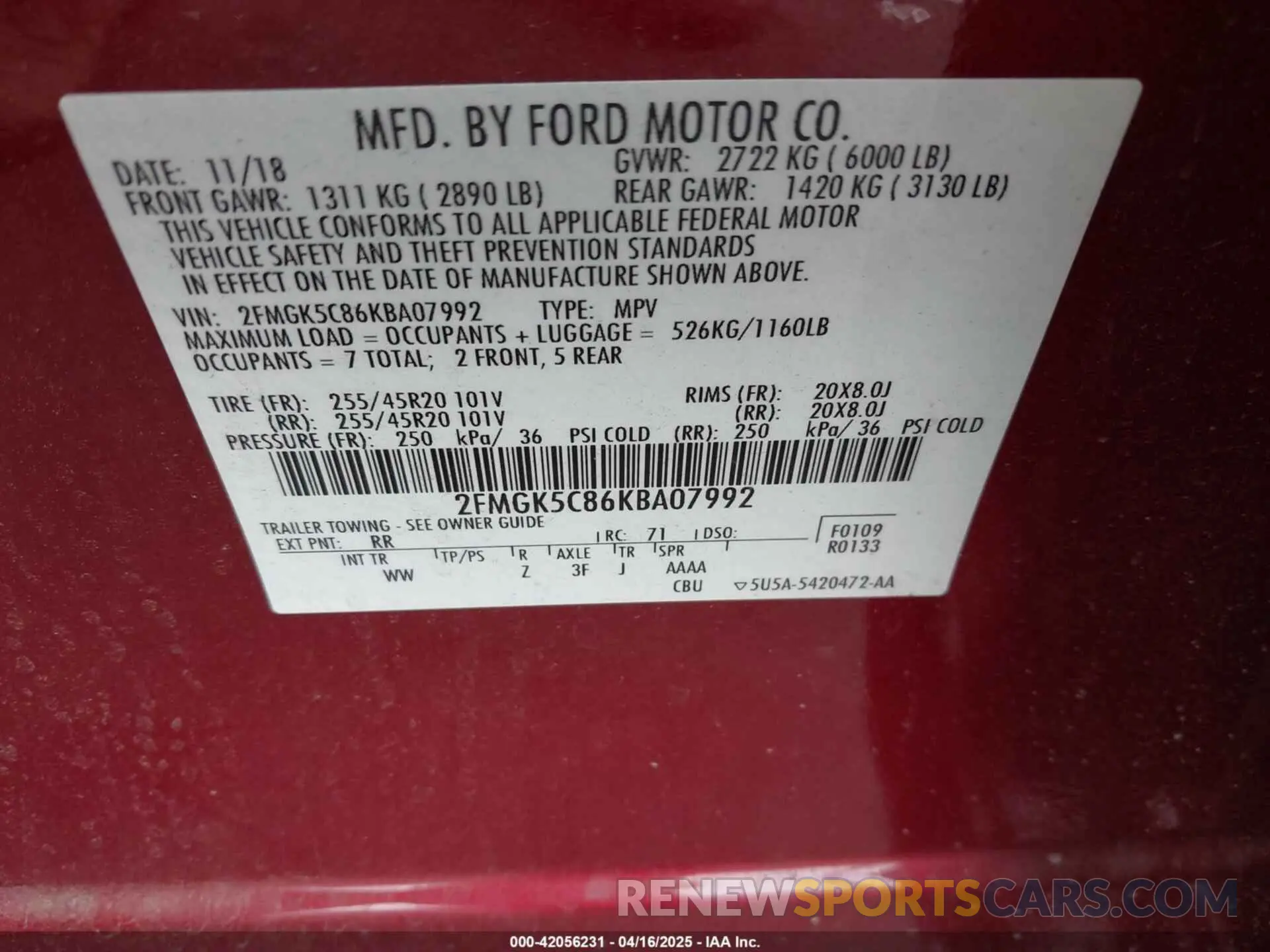 9 Photograph of a damaged car 2FMGK5C86KBA07992 FORD FLEX 2019